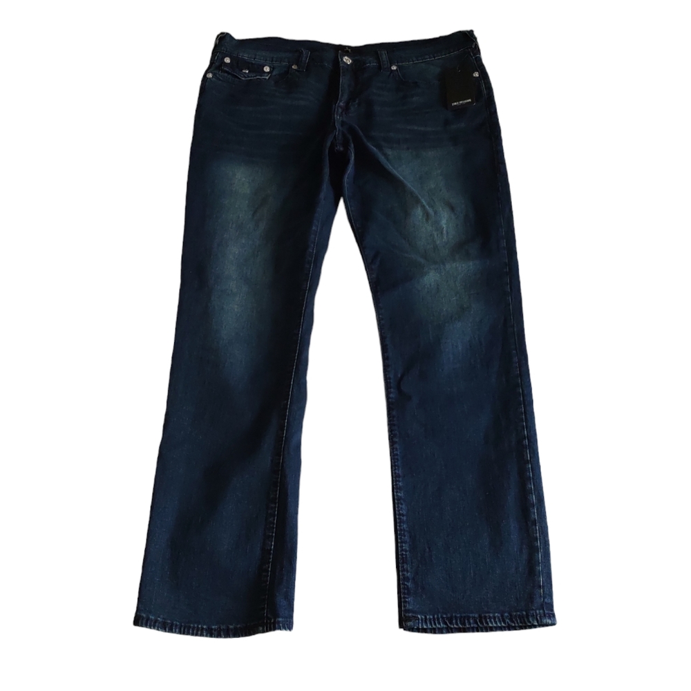 NWT True Religion W38 Geno Flap Big T Relaxed Slim Blue Jeans